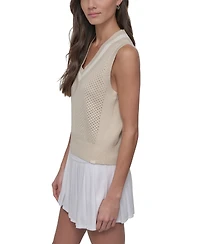 Dkny Sport Women's Open-Knit Sleeveless V-Neck Sweater