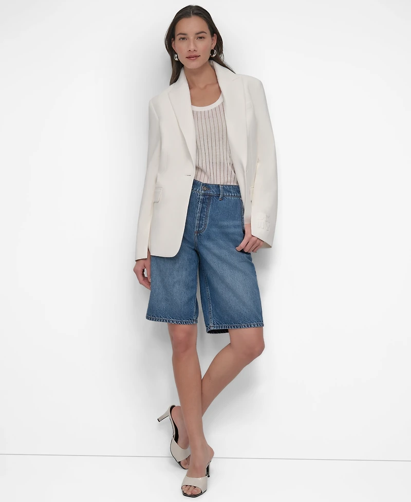 Dkny Women's Notch-Collar Split-Cuff Logo-Patch Jacket