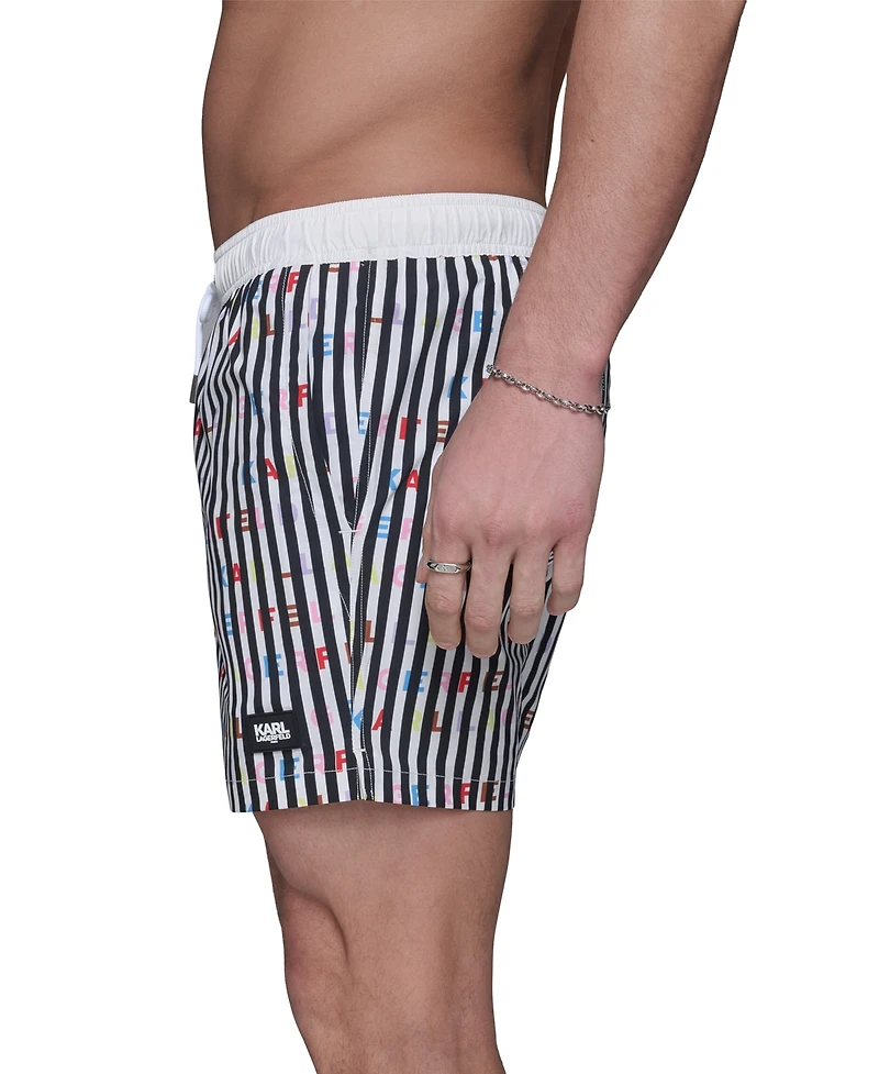 Karl Lagerfeld Paris Men's Regular-Fit Quick-Dry 5" Swim Trunks with Boxer Brief Liner