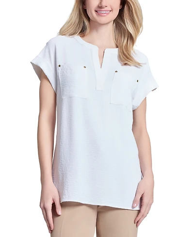 Jones New York Women's Split-Neck Cap-Sleeve Blouse