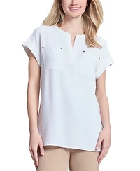 Jones New York Women's Split-Neck Cap-Sleeve Blouse