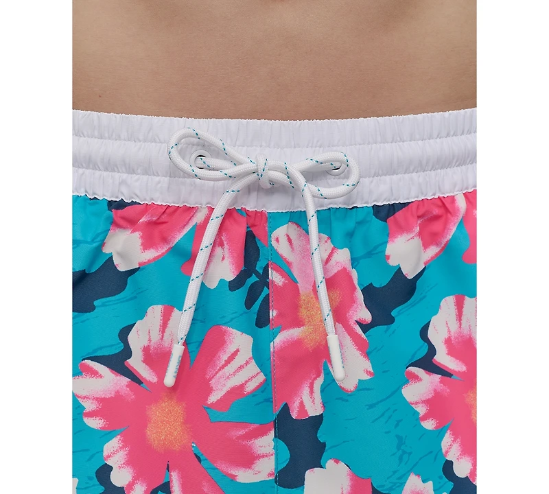 Dkny Men's Modern Euro Floral Print Performance 5" Volley Shorts