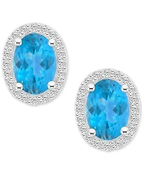 Blue Topaz (2 ct. t.w.) & Created White Sapphire (1/5 Stud Earrings 10k Gold