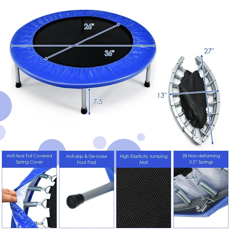 Mini Folding Trampoline Portable Recreational Fitness Rebounder