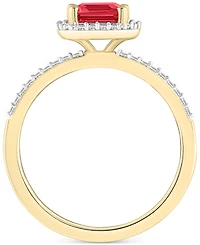 Lab-Created Ruby (2 ct. t.w.) & White Sapphire (1/4 Emerald-Cut Halo Ring 10k Gold (Also Additional Gemstones)