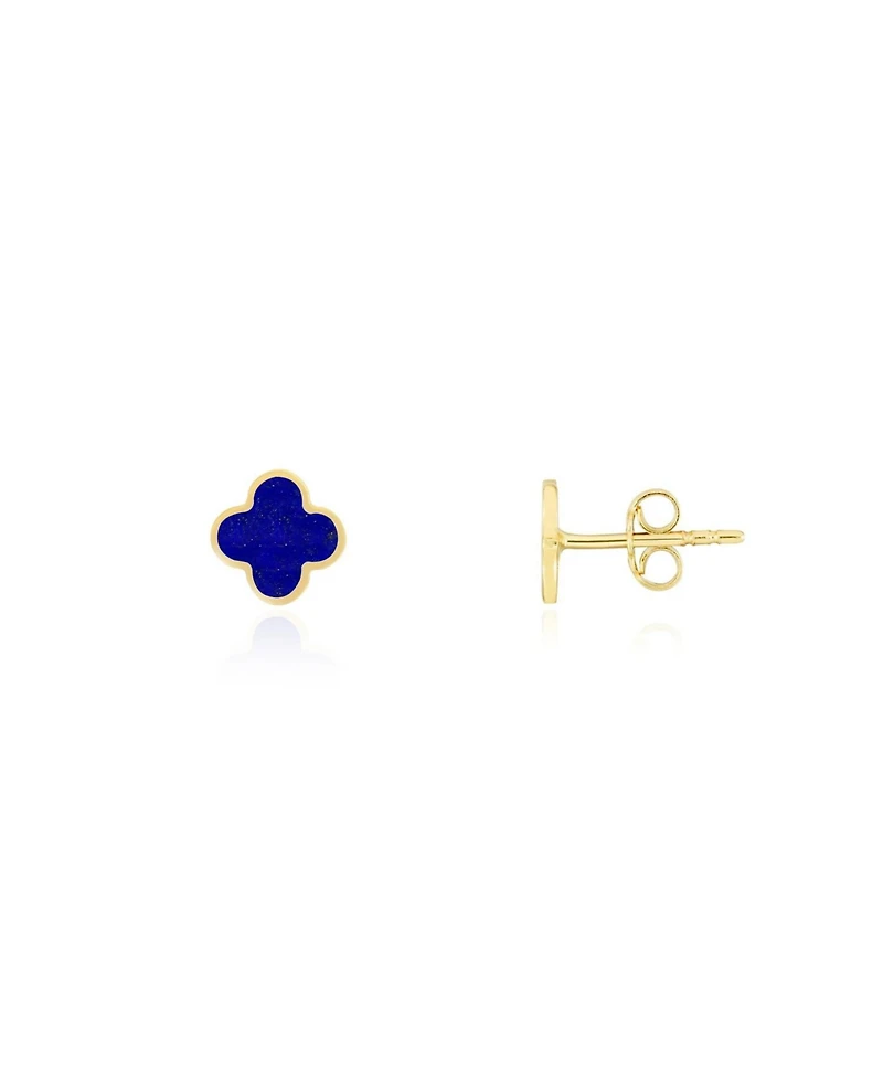 The Lovery Mini Lapis Clover Stud Earrings 14K Gold