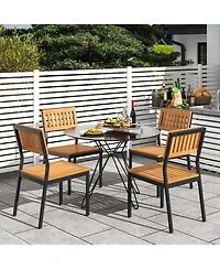 Patio Dining Chair Set of 2 with Metal and Acacia Wood Frame