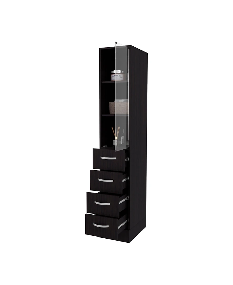Fm Furniture Pinon Bathroom Linen Cabinet with Glass Door and Drawers, Wengue