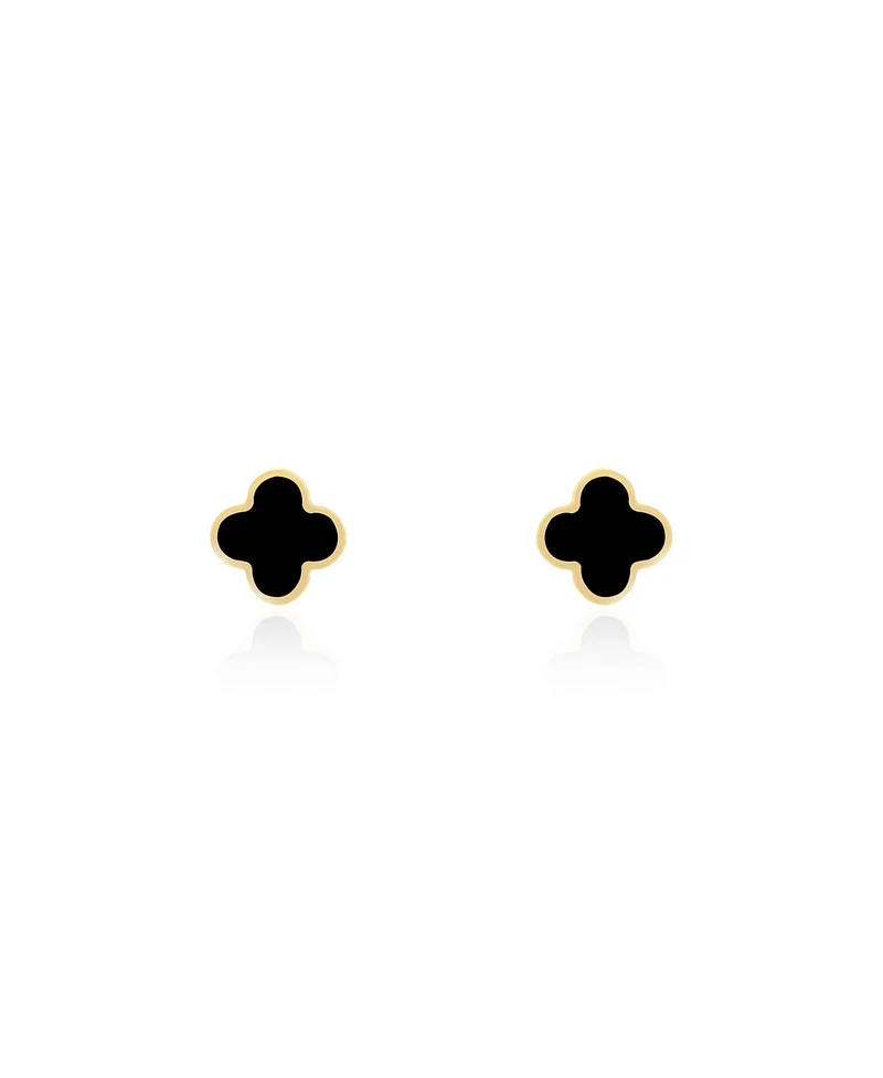 The Lovery Mini Onyx Clover Stud Earrings 14K Gold