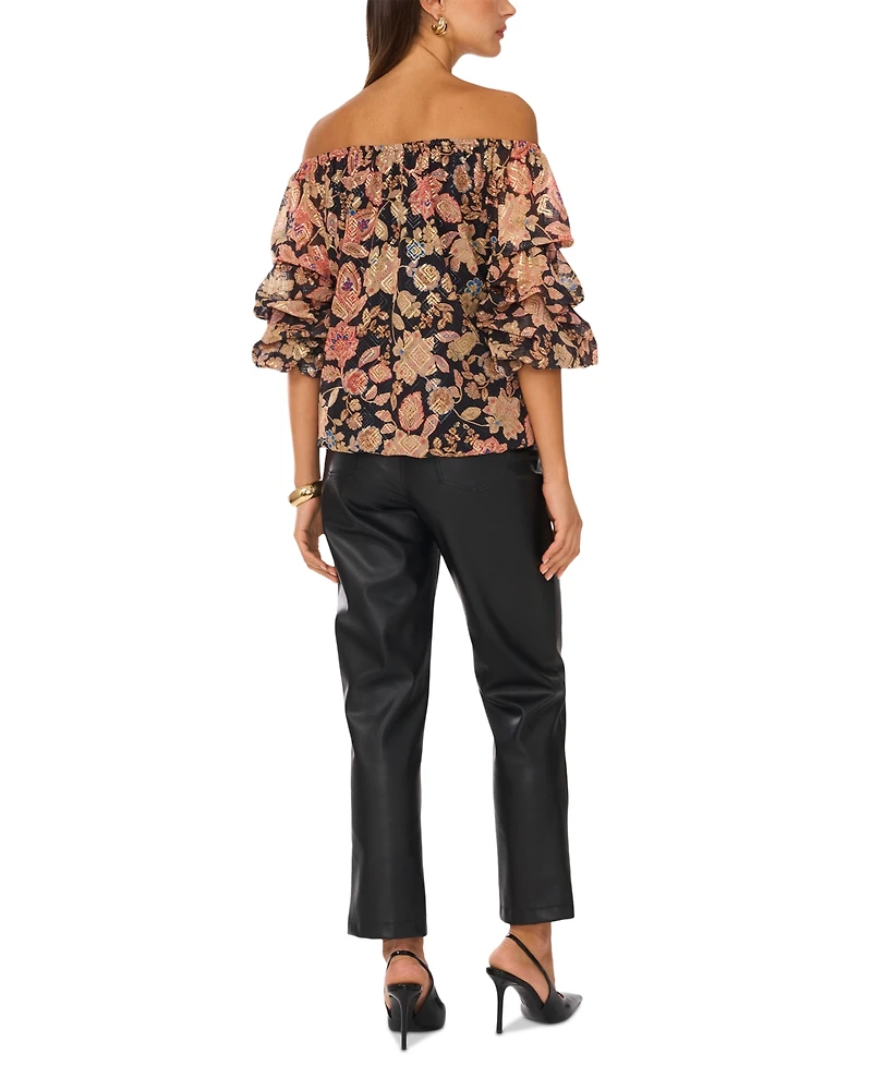 Vince Camuto Women's Floral Off-The-Shoulder Bubble 3/4-Sleeve Tie-Front Blouse
