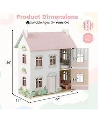 Kids 3-Level Dollhouse with Double-Sided Roofs & Doors Interactive Playset for Kids