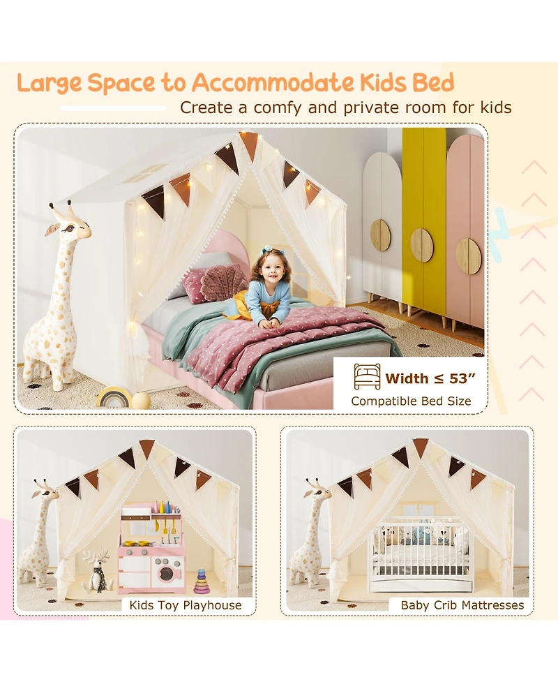 Large Kids Playhouse Tent with Curtains and Windows for Indoor or Outdoor Fun