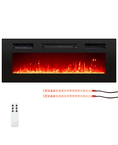 36" 5,000 Btu Electric Fireplace with Led Light Strips Remote Crystal Stones