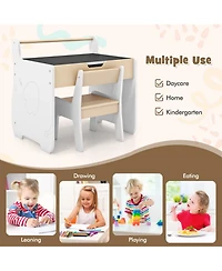 3 In 1 Kids Wood Table and Chair Set with Detachable Tabletop Hidden Storage Paper