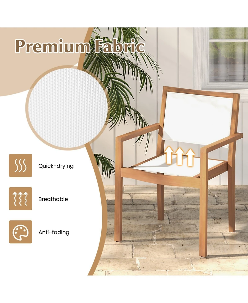 Stackable Outdoor Dining Chair Set of 2 with Acacia Wood Frame