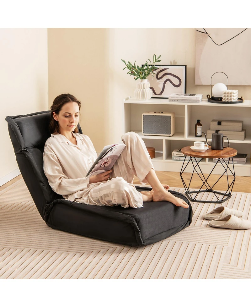 Folding Floor Chair Convertible Lazy with 14-Position Adjustable Backrest