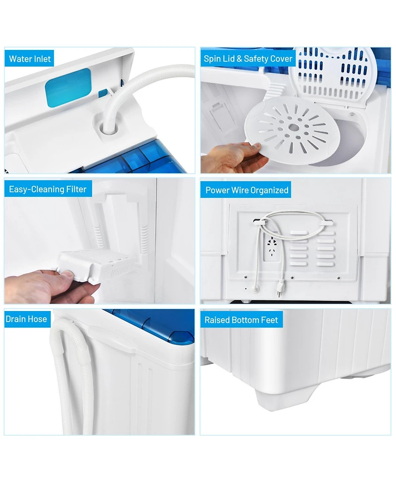 26 lbs Portable Semi-automatic Washing Machine with Built-in Drain Pump