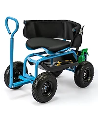 Cushioned Rolling Garden Cart Scooter with Storage Basket and Tool Pouch Comfortable Convenient Outdoor Helper