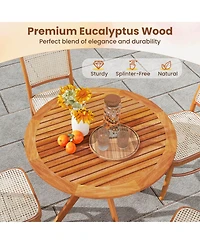 35.5 Inch Patio Wood Dining Table with Slatted Tabletop & Curved Legs for Backyard