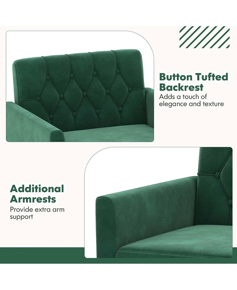 Modern Velvet Accent Chair with Button Tufted Back Golden Metal Legs & Foot Pads