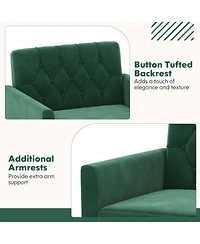 Modern Velvet Accent Chair with Button Tufted Back Golden Metal Legs & Foot Pads