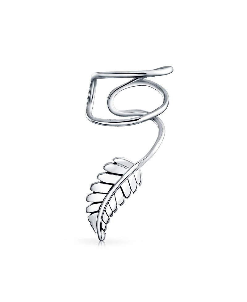 Bling Jewelry Nature Leaf Feather Ear Cuff Cartilage Clip Wrap Earrings Sterling Silver Non-Pierced
