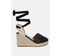 Sea Breeze Woven Lace-Up Espadrille Wedges