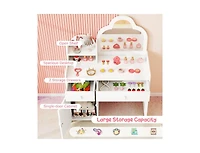 Kids Vanity Table with Cloud Mirror, Chair, and Open Shelf for Bedroom or Playroom