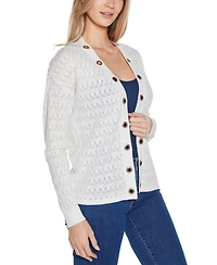 Belldini Women's Pointelle and Grommet Open Cardigan Sweater