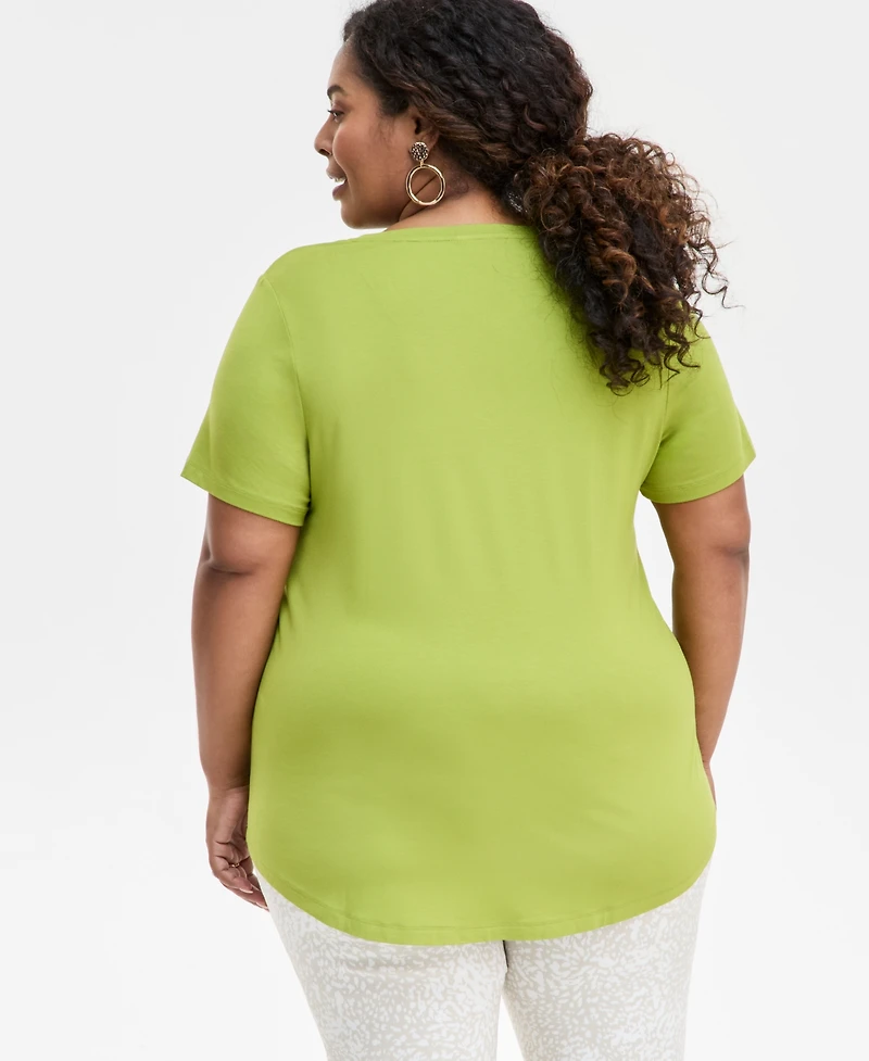 Jm Collection Plus V-Neck Short-Sleeve Top, Exclusively at Macy's