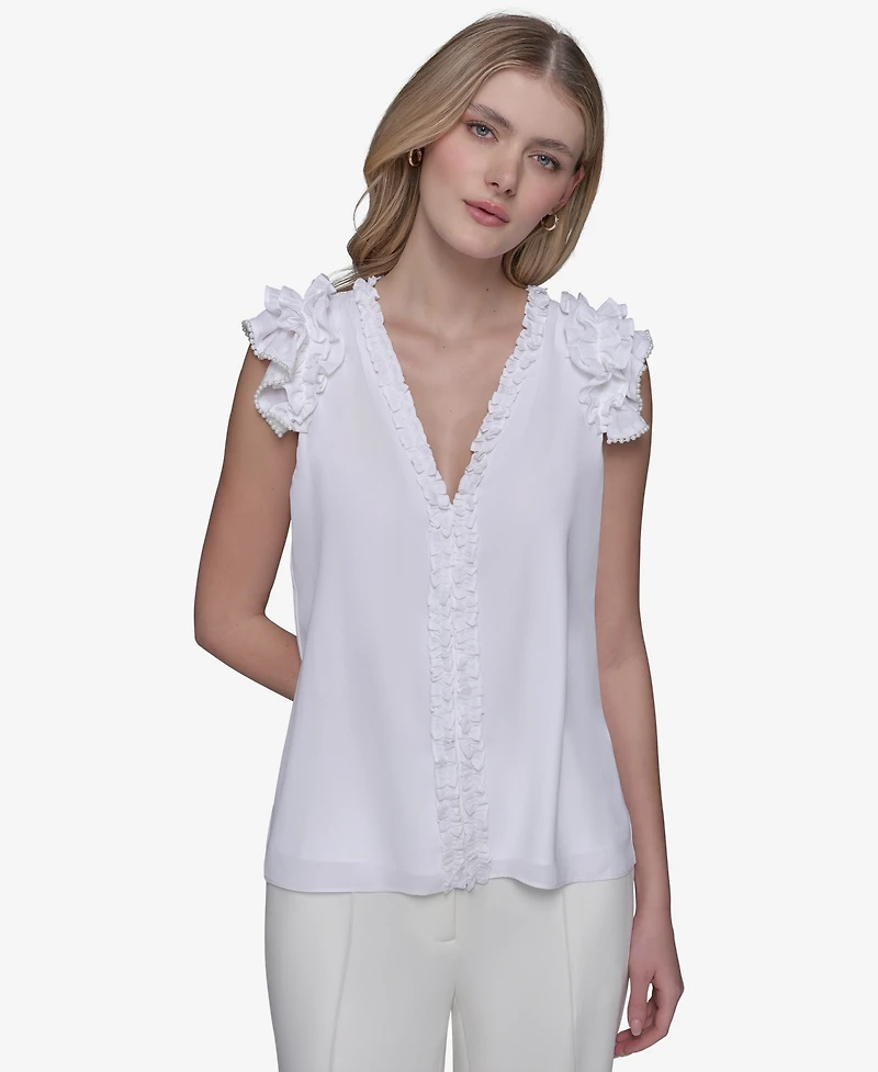 Karl Lagerfeld Paris Women's Ruffled Sleeveless Top