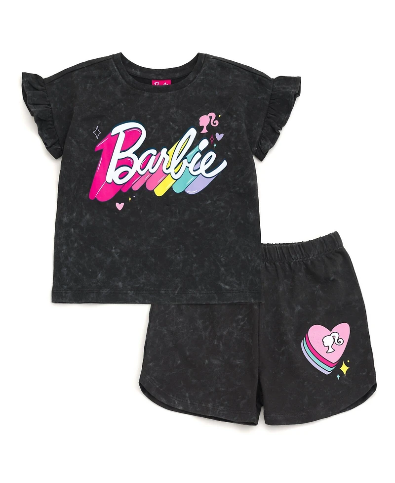 Barbie Little Girls French Terry T-Shirt and Shorts Outfit Set