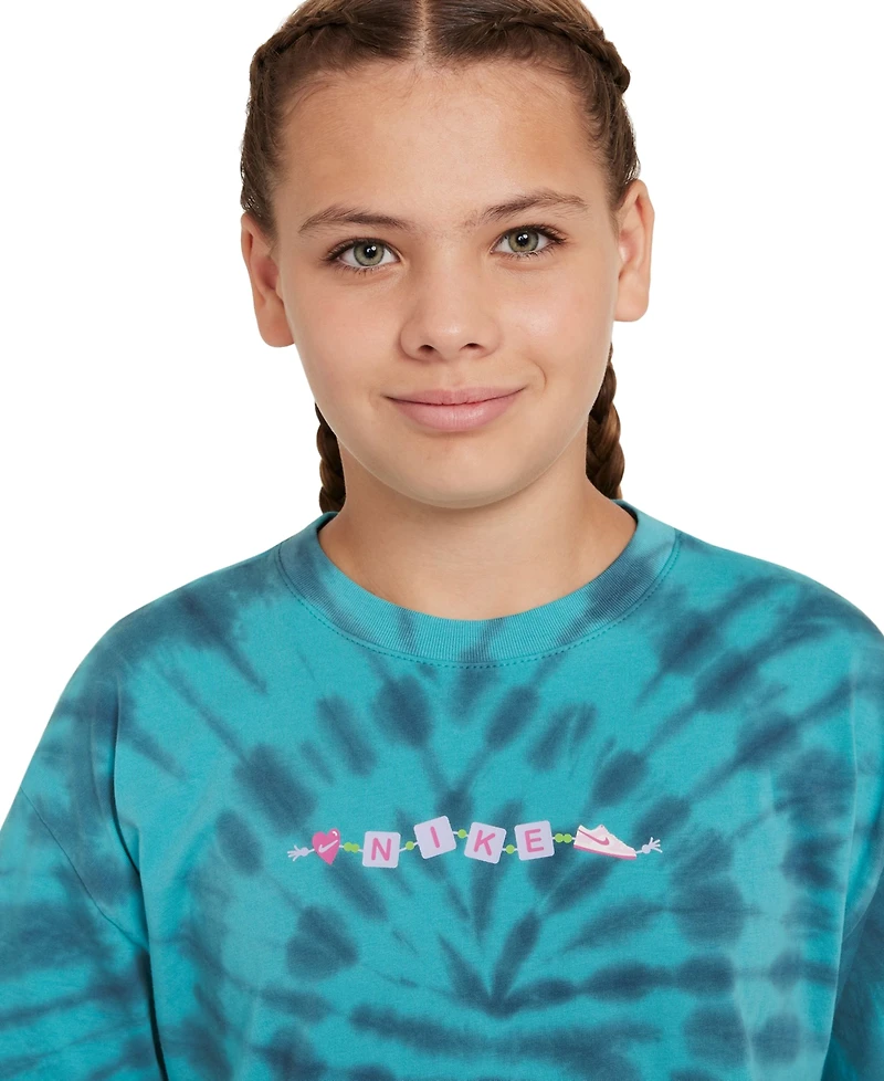 Nike Big Girls Sportswear Tie-Dyed Crewneck T-Shirt