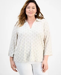 Jm Collection Plus Printed 3/4-Sleeve Tunic, Exclusively at Macy's