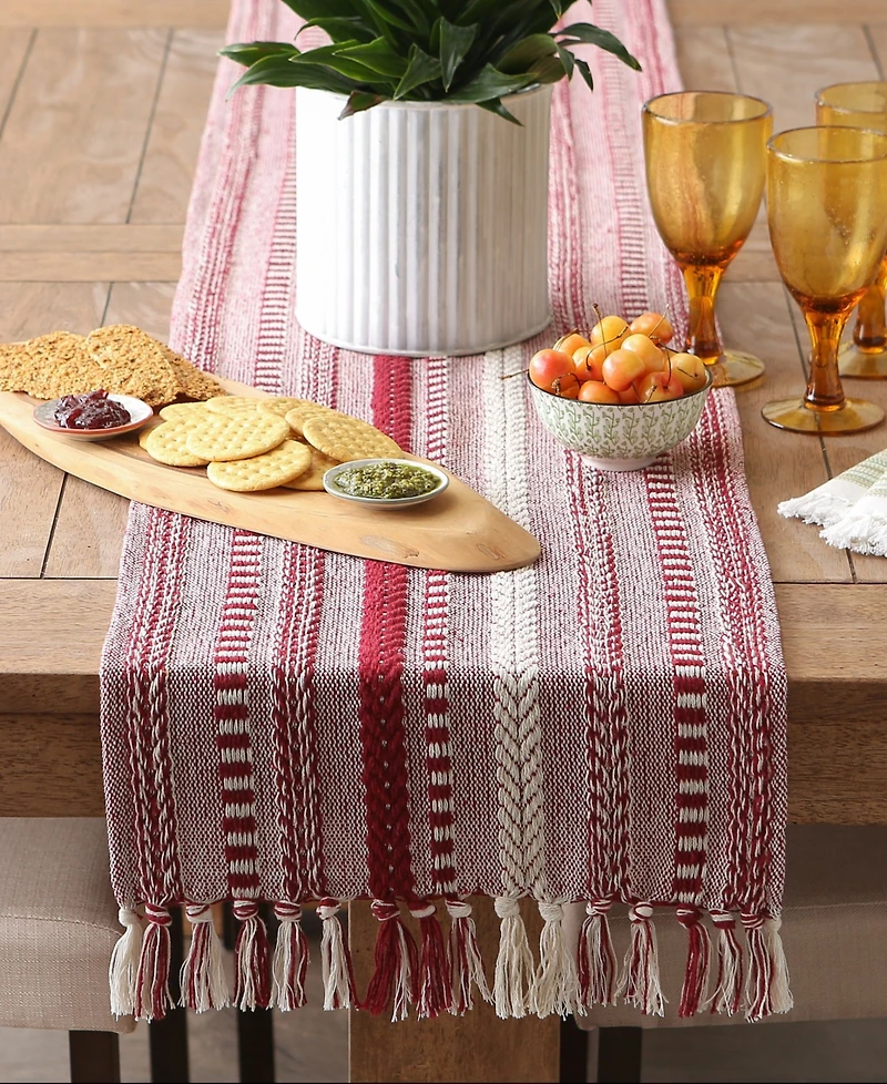 Design Imports Braided Stripe Jacquard Fringe Table Runner, 15" x 108"