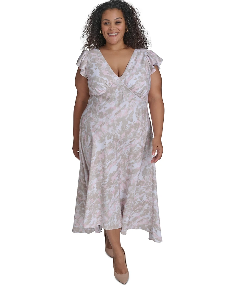 Calvin Klein Plus Size Printed Flutter-Sleeve Maxi Dress