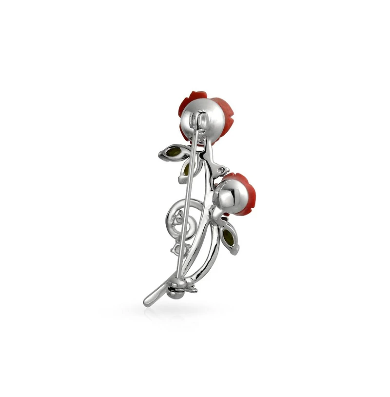 Bling Jewelry Elegant Brooch Pin Colorful Floral Bouquet with Red Roses and Cz Accents