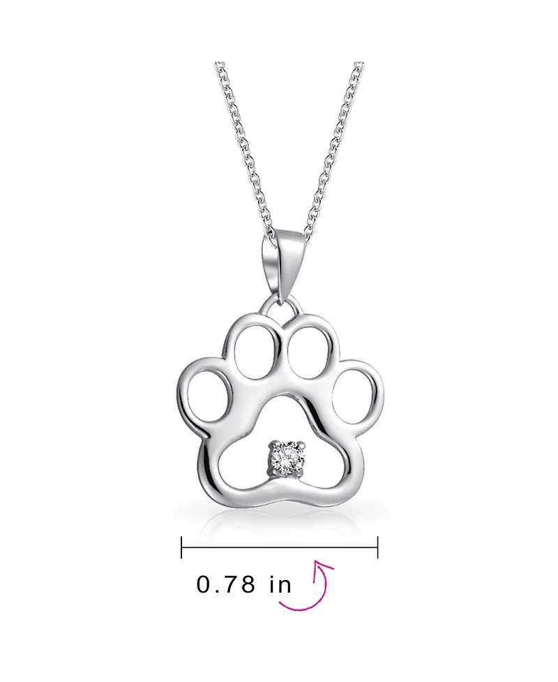 Bling Jewelry Sterling Silver Cz Accent Paw Print Pendant Necklace Cat and Dog Lovers