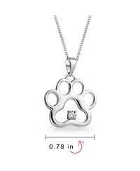 Bling Jewelry Sterling Silver Cz Accent Paw Print Pendant Necklace Cat and Dog Lovers