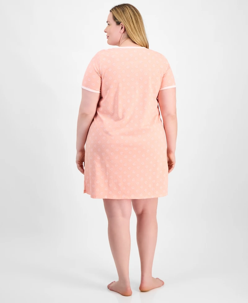 Charter Club Plus Size Printed Short-Sleeve Sleepshirt, Exclusively at Macy's