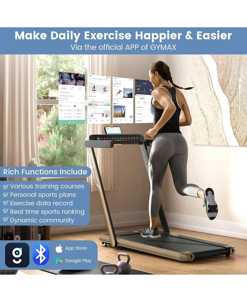 2.25HP 2 in 1 Folding Treadmill with App Speaker Remote Control