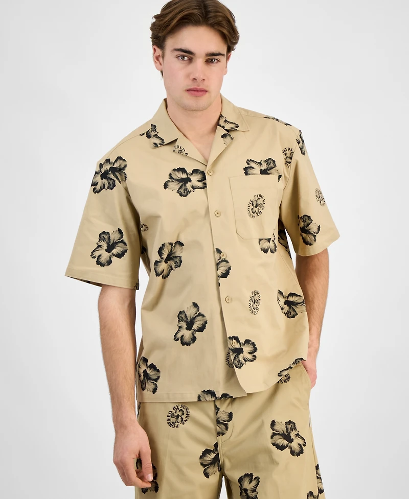Hugo by Boss Men's Elligino Relaxed-Fit Stretch Floral Button-Down Camp Shirt