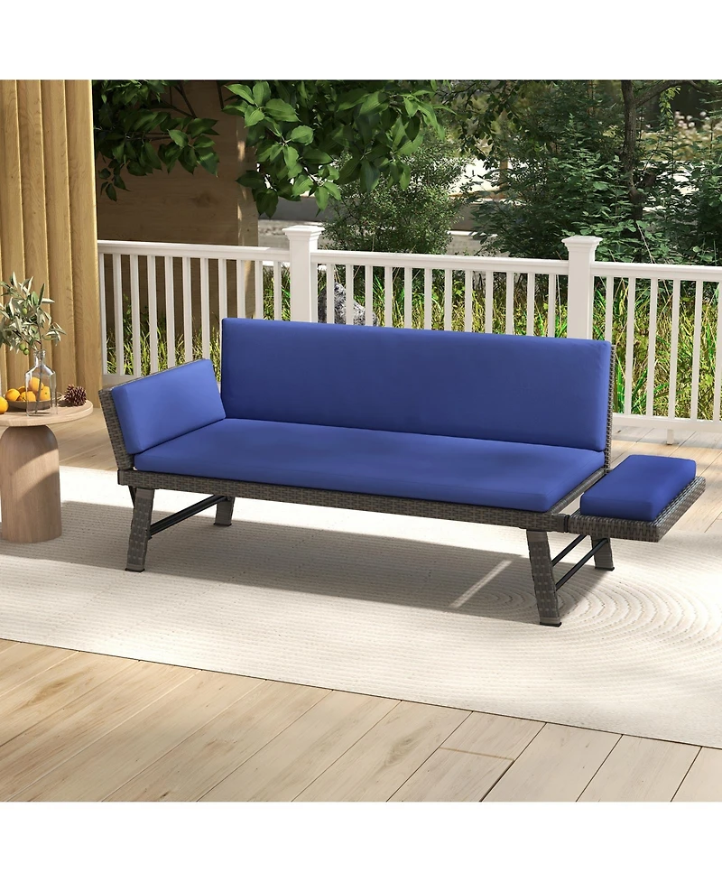 Outdoor Convertible Sofa Daybed with Adjustable Armrests for Balcony