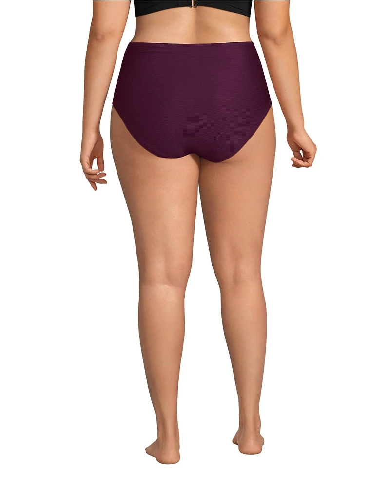Lands' End Plus Chlorine Resistant Ottoman Rib High Waisted Bikini Bottoms