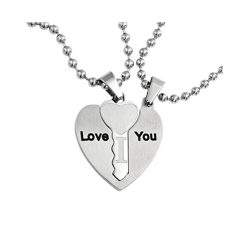 Bling Jewelry I Love You Puzzle Heart Key Pendant Necklace Couples Stainless Steel