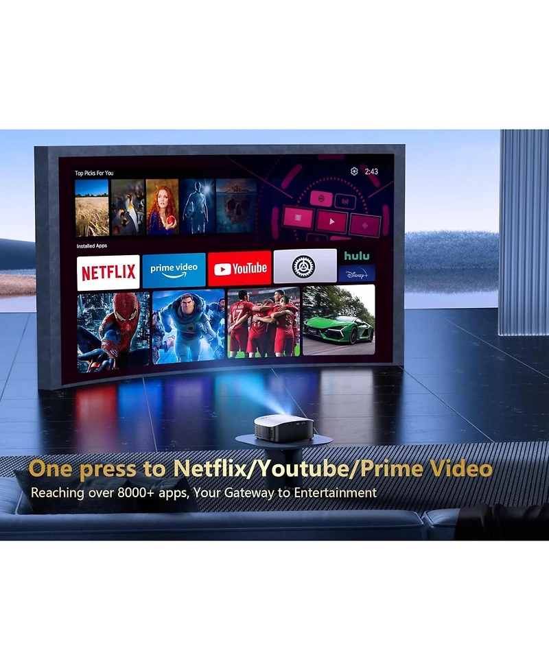Elephas Smart 4K Projector with 5G Wifi and Bluetooth, Netflix/Amazn Prime Video Certified, Dolby Audio, 800ANSI Outdoor Movie Projector, 400"Home The
