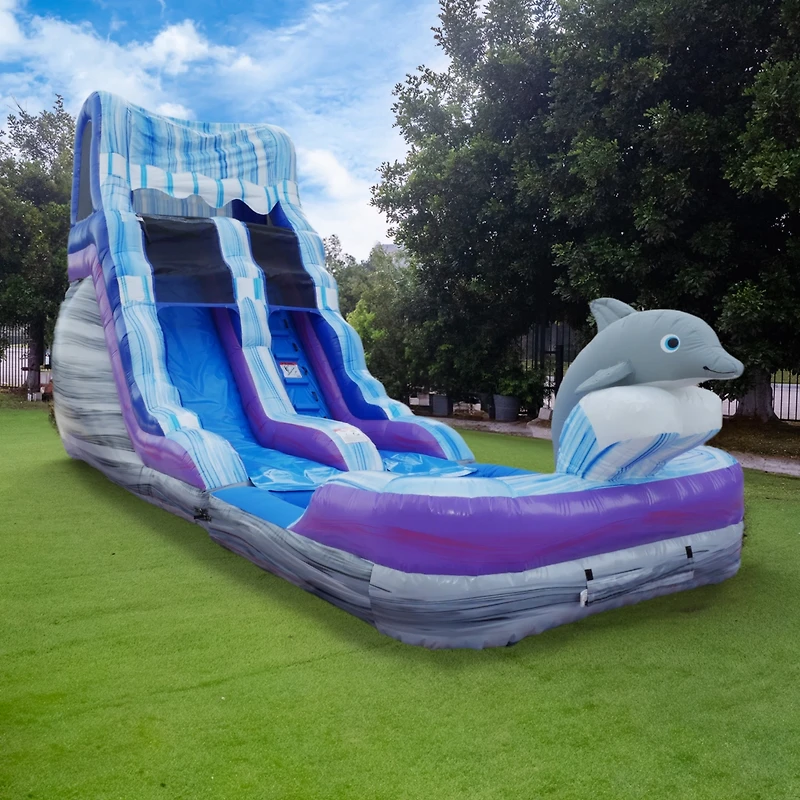 HeroKiddo 16FT Dolphin Inftatable Water Slide with Detachable Pool & Air Blower, Commercial Grade, 100% Pvc Vinyl, Outdoor Backyard, Kids and Adults,
