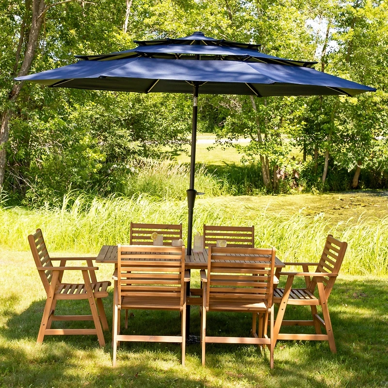 10 ft Outdoor Patio Umbrella with Tilt and Crank - 3-Tier Vented Outdoor Table Umbrella - Navy Blue