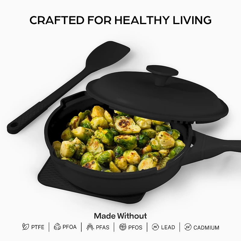 Zuka Everyday Pan Qt. Ceramic 10 1 Nonstick Multi-Functional Saute with Lid, Nylon Spoon