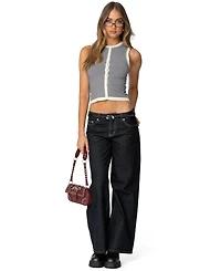 Edikted Womens Everson Striped Button Up Knit Top
